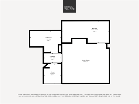 Floor plan for studio, 1 bath, 390 sqft